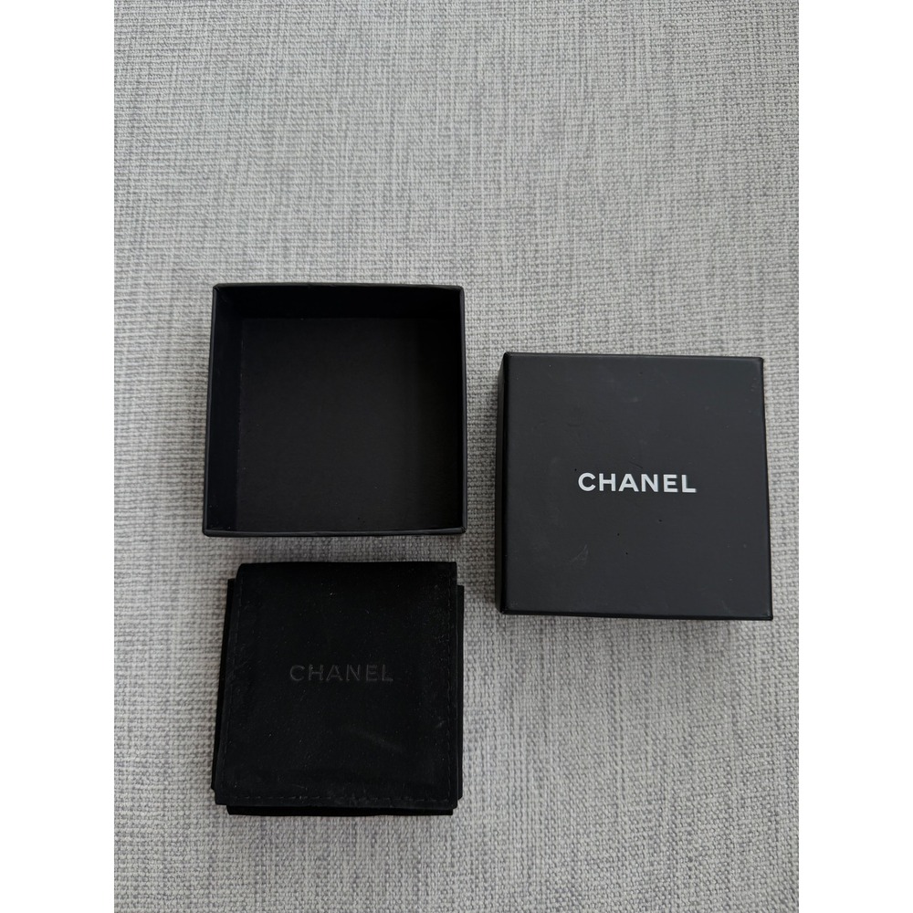 Chanel Authentic Empty Earrings Jewelry Box Black With Protective Pouch